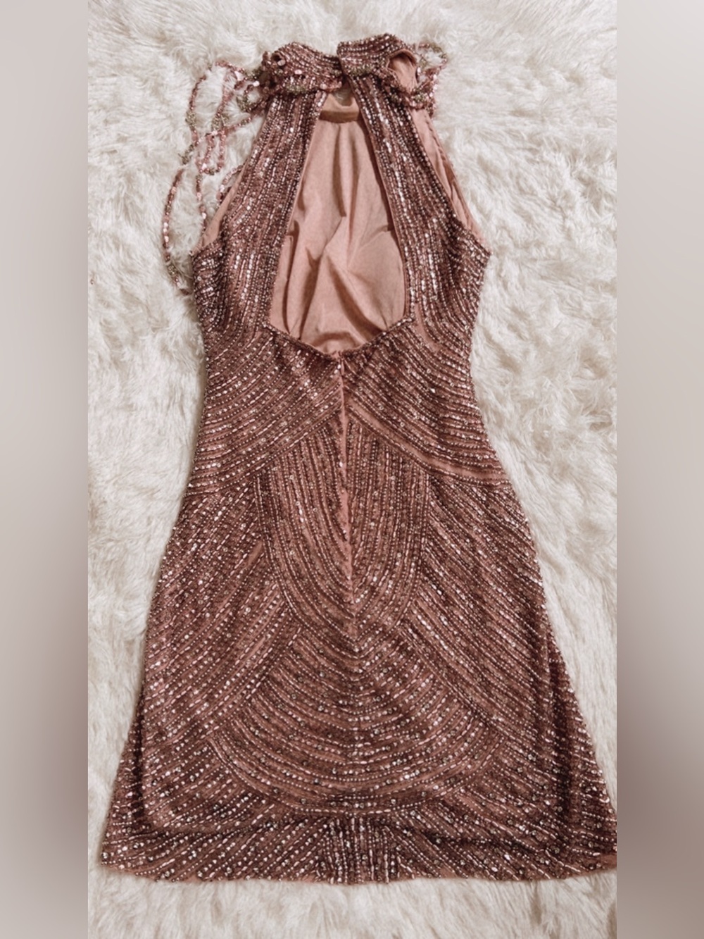 Sherri Hill Rose Gold Beaded Mini Dress prom 
Halter Cocktail Size 4 - Picture 16 of 17